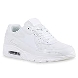 stiefelparadies Herren Sport Leder-Optik Sneakers Velours Glitzer Metallic Runners Freizeit Schnürer Schuhe 138018 Weiss Weiss Brooklyn 43 Flandell