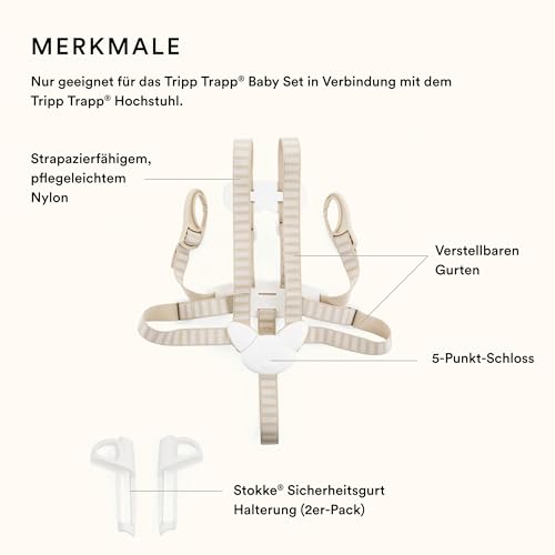 Stokke 5-Punkt-Sicherheitsgurt für den Tripp Trapp Hochstuhl, Beige - für Kinder von 6-36 Monate - Kompatibel mit Tripp Trapp Modellen nach Mai 2006