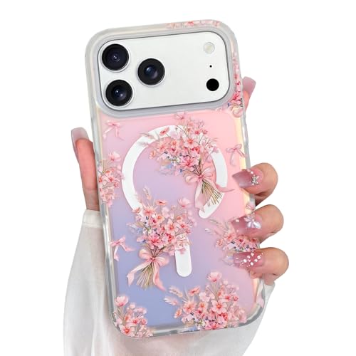 Coque iPhone 17 Pro Max antichoc rose, le cadeau idéal floral et Magsafe pour elle