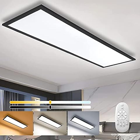 Dimmbar Deckenleuchte LED Panel 100x25 cm mit Fernbedienung, 28W Rechteckig Leuchten Deckenlampe Cover