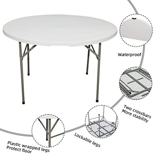 Gnomiya 4Ft Round Folding Table, Heavy Duty Hdpe Plastic Portable Round Table, Utility Indoor Outdoor Foldable Dining Table #TOP4