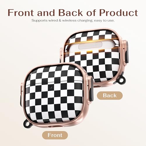 Image of Maxjoy for AirPods 3 Case with Safety Lock, Magsafe Compatible,Checkerboard | Double Secure Lock,Drop Protection,Two-Piece Design,with Gold Keychain, Anti Lost, Dustproof, Cute AirPod 3 Case