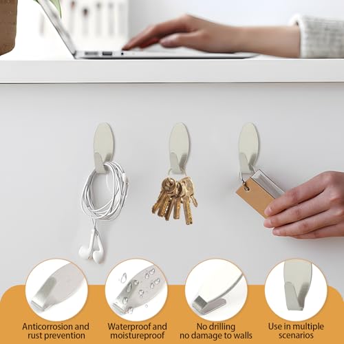 Lunpoem 30PCS Selbstklebende Mini Haken, Oval, Kleine Haken Ohne Bohren, Edelstahl, Klebehaken Extra Stark für Schlüssel, Kleine Gegenstände, Obergewand, Wäsche