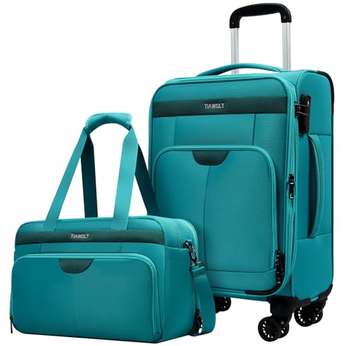 TIAWOLT Carry On Luggage 22x14x9 Airline Approved with Wheels,2-Piece Luggage Set,Softside Expandable Luggage Suitcase with TSA Lock&Carry-on UnderSeat Travel Duffle Bag,Weekender Bag-Green by TIAWOLT - Used condition - CA$120.37