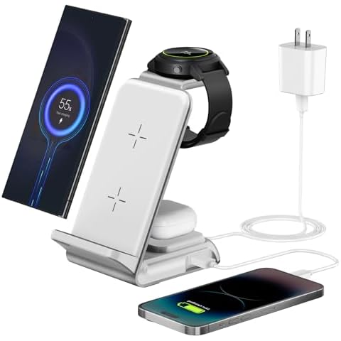 Wireless Charging Station for Samsung - Fast Charging Wireless Charger for Galaxy S23 Ultra/S23/S23+/Z Flip/Fold 5/4/3/iphone/Android Phones, Galaxy Watch 6/5 Pro/5/4/3 & Buds.(White) Cover