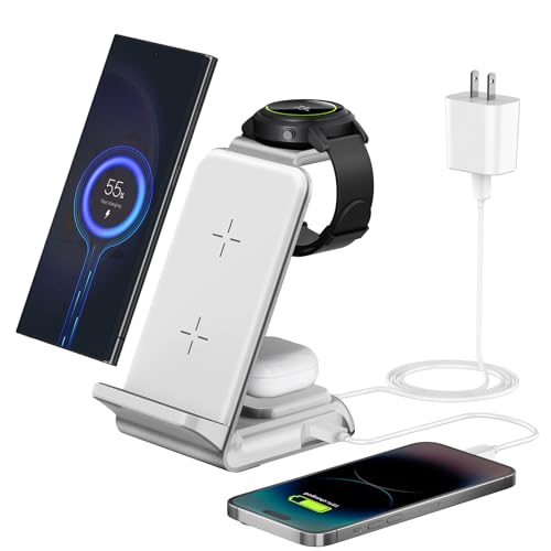 Wireless Charging Station for Samsung - Fast Charging Wireless Charger for Galaxy S23 Ultra/S23/S23+/Z Flip/Fold 5/4/3/iphone/Android Phones, Galaxy Watch 6/5 Pro/5/4/3 & Buds.(White)
