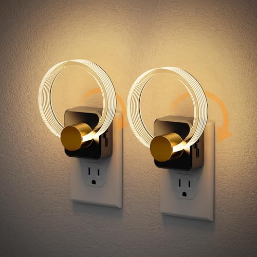 Image of JandCase Night Light, Night Lights Plug into Wall, Dimmable Nightlight | 2 Pack,Dusk to Dawn Sensor, 180 Rotatable Round Plug in Nightlights, LED Circle Acrylic Night Light for Bathroom Kids