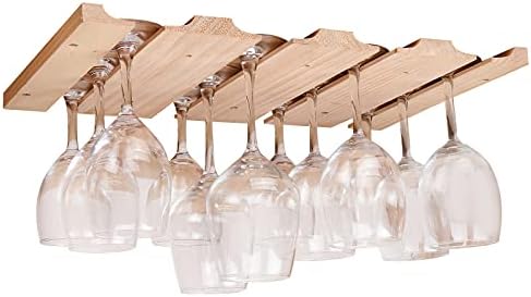 fdjamy Wine glass holder-a wooden wine glass rack and goblet storage rack installed under the cabinet or countertop (Natural color)