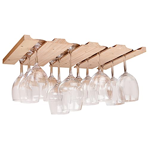 Wine Glass Rack under Cabinet Wood: Stylish Storage for Stemware Organization 3 fdjamy Wine glass holder-a wooden wine glass rack and goblet storage rack installed under the cabinet or countertop (Natural color)