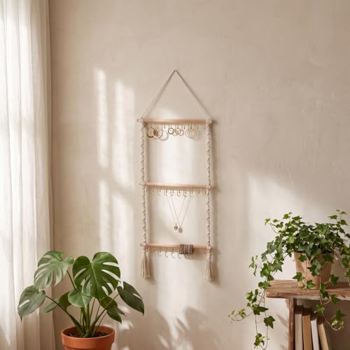 Boho Hanging Jewelry Organizer&30 Hooks, Necklace Holder, Handmade Woven - image 5