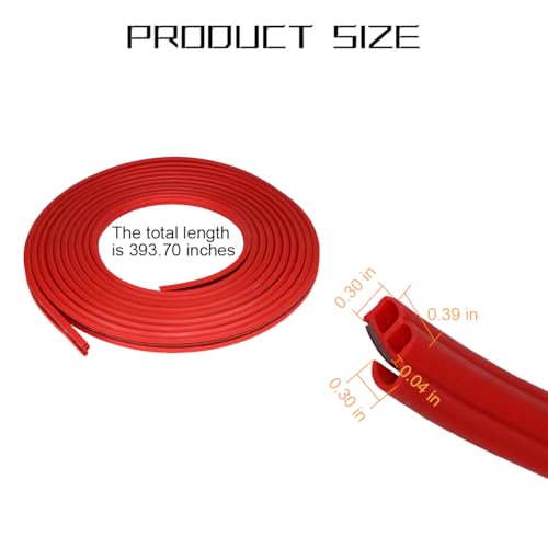 Image of Osilly Car Door Rubber Seal Strip, 32.8Ft Self Adhesive Weather Stripping Automotive Edge Trim, Weatherstrip Soundproof Vehicle Tailgate Window Sealing Cover, Universal for SUV RV Truck (Red)