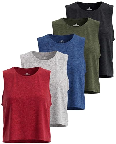 Image of 5-Pack: Women's Dry Fit Crop Summer Tank Top - Gym Yoga Workout Sports Tee Tank Tops for Women (Available in Plus Size)