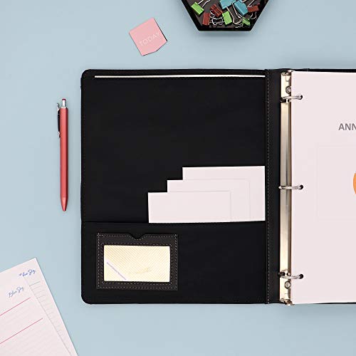 blue sky proview legacy black 3 ring binder letter size 134 textured faux leather cover built-in pockets holds 175 sheets 94029