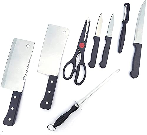 Pragnayam 8 Piece Knife Set Include 3 Vegetable and Fruit Knife,2 Meat Knife,1 Scissor,1 Knife Sharpener and 1 Peeler Set for Kitchen