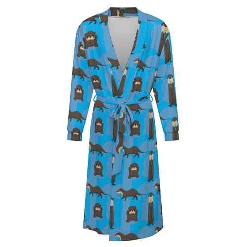 Otters Pattern Pajama Bathrobe SleepwearKnee Funny Shawl Gift for Men4