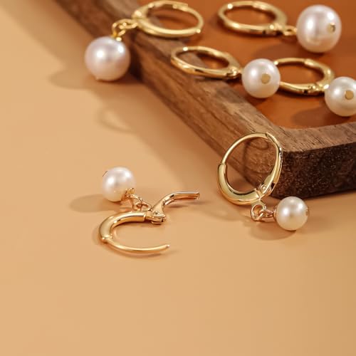 Image of Freshwater Pearl Stud Earrings for Women - Hypoallergenic 925 Silver Plated With 14k Gold Genuine Round White Pearls Elegant Gift for Her