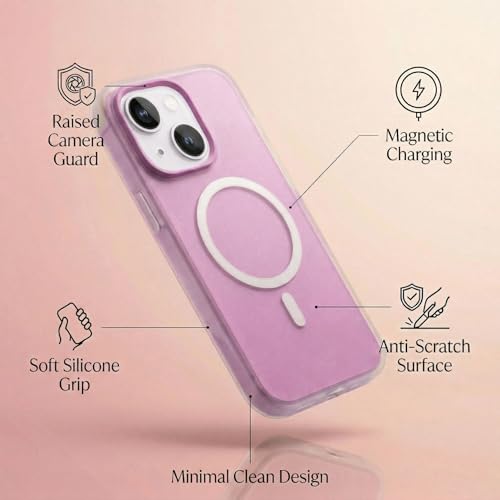 Image of amazon basics Luxury MagSafe Compatible Magnetic Case for iPhone 15 | Soft Touch Matte Pastel Finish | Shockproof Back Cover with Camera Protection (Purple)
