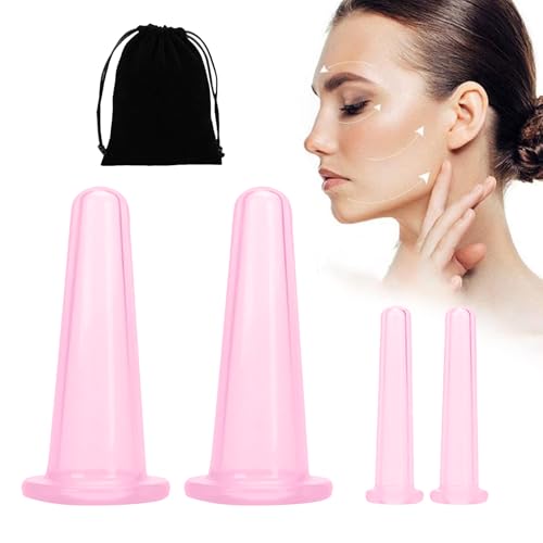 Coppette Massaggio Viso,Set Coppettazione Viso Silicone, Coppettazione Viso Silicone, Coppette Massaggio Rosa, Coppette Massaggio con Aspirazione, per Corpo Collo Gambe Braccio Schiena Facial