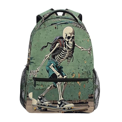 Skateboard Skeleton Skull Backpacks for Kids Teens School Bookbags for Elementary Middle High School Students Back Pack Laptop Daypack for Girls Boys Age 4-18 Years