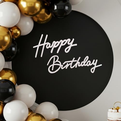 Image of TONIFUL Happy Birthday Sign for Backdrop - Glitter White Felt Banner - Includes Dot Glue - Perfect for Birthday Party Backdrop,Wall Decr,Balloon Arch,Photo Background
