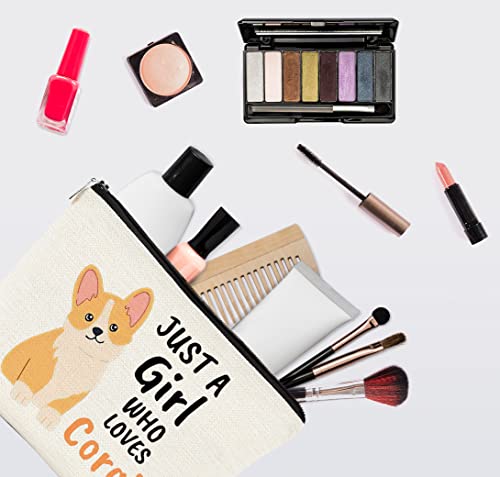 EXUQO Corgi Gifts for Corgi Lovers Makeup Bag,Cute Birthday Gifts for Corgis Mom,Just a Girl Who Loves Corgis Pouch,Dog Lovers Zipper Travel Cosmetic Bag,Dog Mother Gift2