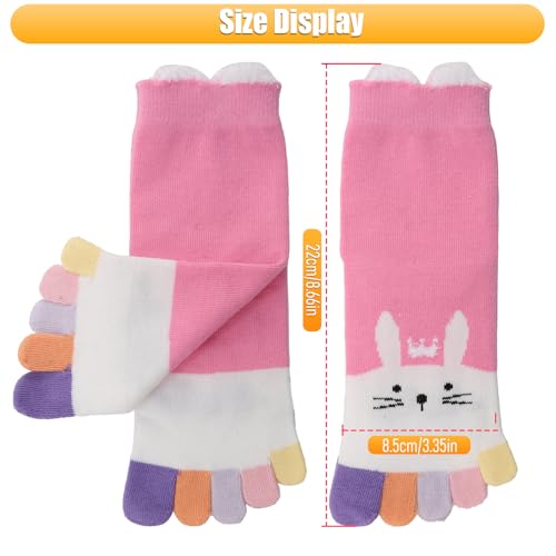 Kids Girls Cotton Cute Socks, 5 Pair Mid Calf Toe Socks Cartoon Breathable Five Finger Cotton Socks2