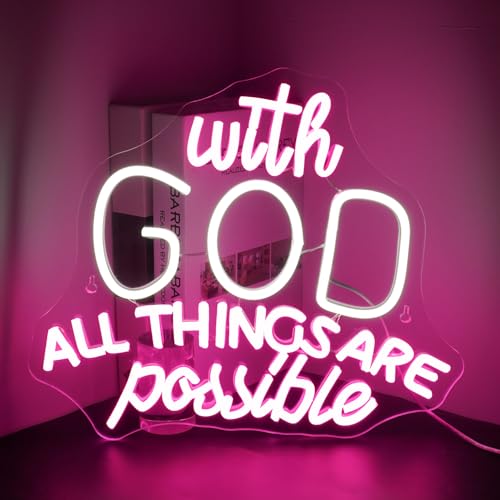 Image of With God All Things Are Possible Neon Sign Christian Wall Decor for Store | Dimmable inspirational bible quote light up sign, LED neon light for churches, offices, bedrooms & christian home decor