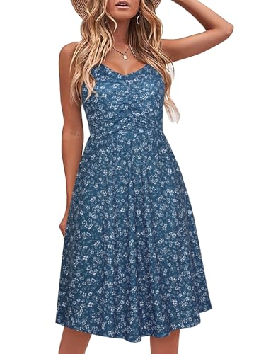 Image of YATHON Casual Dresses for Women Sleeveless Cotton Summer Beach Dress A Line Spaghetti Strap Sundresses with Pockets