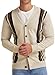 NITAGUT Men's Retro Cardigan Sweater Comfortable V Neck Stripes Button Down Knitted Sweater Stripe Beige Brown 3, Medium