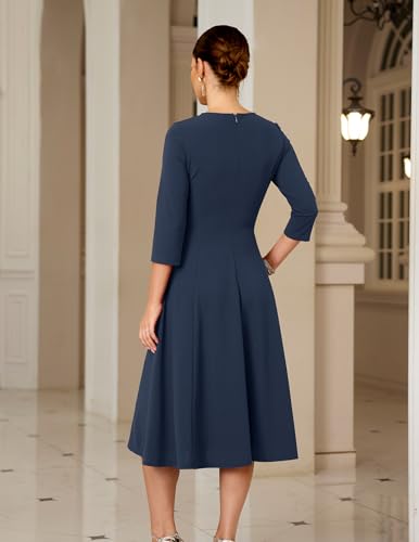 DRESSTELLS Women's Cocktail Dress, Formal Wedding Guest 50s Vintage Tea Party Ladies Church Fancy Fit Flare Gala Evening Gowns Navy M — view 5