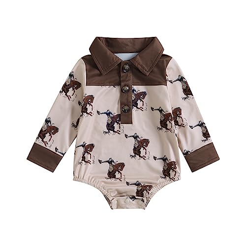Image of jxxiatang Baby Western Clothes Newborn Boy Girl Cute Cow Print Lapel Long Sleeve Button Down Romper Bodysuit Top