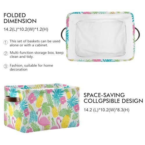 Image of Aslsiy Storage Basket Summer Flamingo Hibiscus Nursery Bins Tropical Leaf Pineapple Baby Box Canvas Clothes Shelf Basket Laundry Hamper Gift Basket for Home Closet 1 Pcs