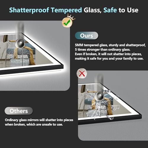 Image of 32x36 Black LED Bathroom Mirror, Backlit & Front Lit Lighted Mirror