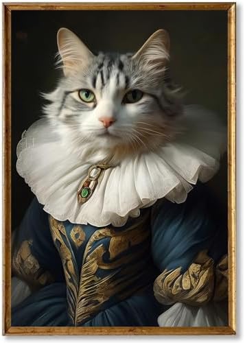 Vintage Animal Portrait Wall Art Aristocratic Cat Art Renaissance...