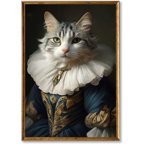 Vintage Animal Portrait Wall Art Aristocratic Cat Art Renaissance...