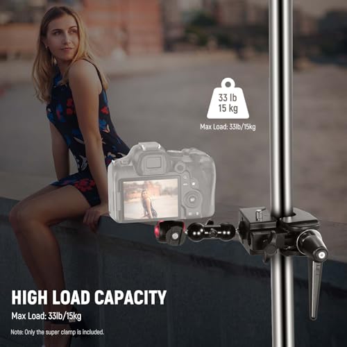 Image of NEEWER Heavy Duty Super Clamp Max Load 33lb /15kg, 2.4 inch Jaw Grip Crab Clamp Mount for Round Pole Flat Surface with 5 /8 inch Stud /Spring Lock /Cleaning Cloth for Photography Studio Camera Lighting, UA017