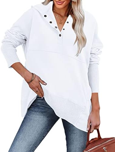 Women's Fashion Hoodies & Sweatshirts Tunics Tops to Wear with Leggings Button Down Shirts White S