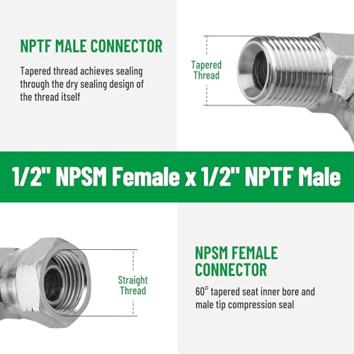 Image of 90 Elbow Hydraulic Fitting: 1 /2 inch NPTF Male x 1 /2 inch NPSM Female