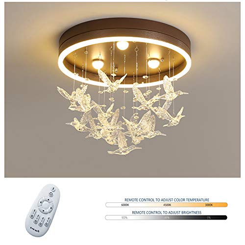 LED Lámpara De Techo Moderno Infantil Cristal Luz De Techo,Proteger Los Ojos,Mando a Distancia Regulable,Colgante Plafón Creativo Decoración Iluminación NiñO NiñA Sala Comedor Dormitorio,27W,Marrón Cover