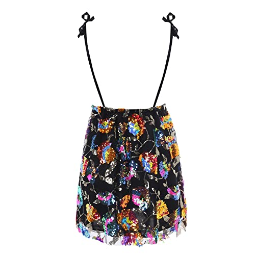 Vestido feminino 2024 casual de lantejoulas brilhantes gola V sem mangas vestido espaguete estampado
