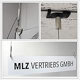 Länge: 1500mm Zweifach Haken-Abhängeset für Spuckschutz/Displays/Platten/Schilder für Rasterdecken schwarz, Ø1,5mm, Länge 1500mm  vernickelt