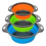 IDEAL ZONA Collapsible Colander Stainer (Set of 3) -Space Saving Collapsible Strainer for Draining P