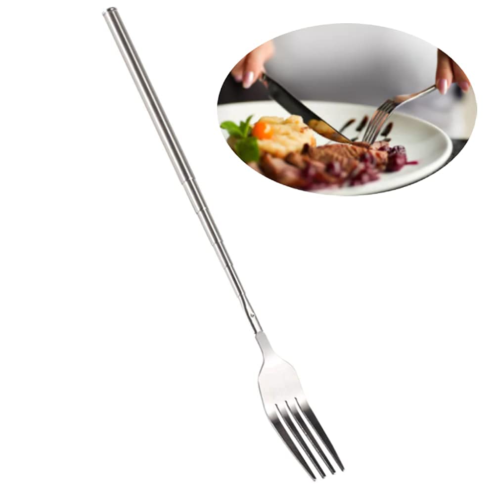 Forchetta telescopico, forchetta estensibile, posate a forchette, forchetta da barbecue lunga, forchette da cucina lunga in acciaio inox per cena dessert alla frutta (22,1-64,6 cm)