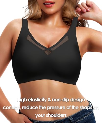 Jelly Strips V Mesh Jelly Bras for Women Comfortable Wireless Bras with Support and Lift Seamless Bras No Underwire Tshirt Push Up Bra Full Coverage Bralettes Black 36D — view 4