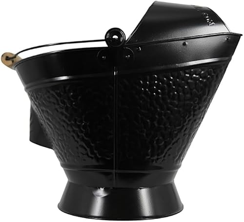 Coal Hod Bucket - Negro - Atractivo decorativo - para cenizas de chimenea y estufa de pellets - Fácil llenado de tolva - Mango - Ligero