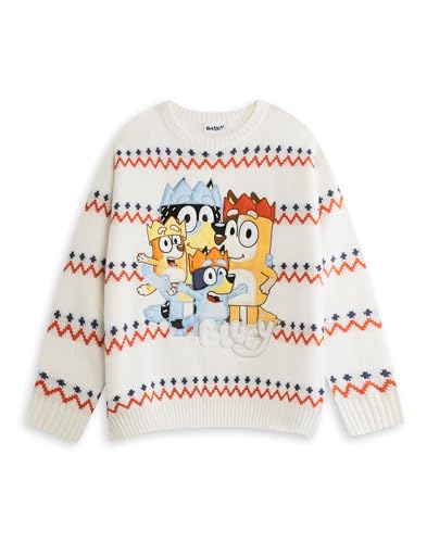 Pull de Noël BlueY en famille : un pull crème col rond avec Bingo, Bandit et Chilli pour vos fêtes