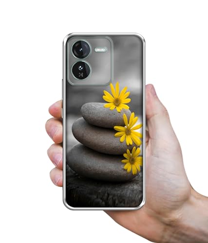 Image of Casotec Stones and Flower Design Printed Silicon Soft TPU Back Case Cover for iQOO Z9 5G