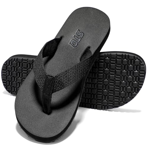 STQ Yoga Mat Flip Flops for Women Soft Thong Sandals with Arch Support All Black Size 9