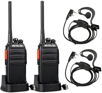Retevis RT24 Walkie Talkie Recargable, Walkies Profesionales, PMR446 sin Licencia 16 Canales CTCSS/DCS VOX, Walkie Talkie con Cargador USB y Pinganillo, Apto para Adultos (Negro,1 Par)