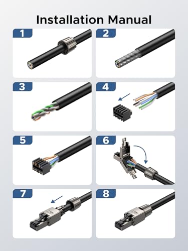 UGREEN RJ45 Connectors, Tool-Free Ethernet Connector, 10Gbps Cat 7 Shielded Network Plug Metal Shell for AWG 22-24 Ethernet Cable, Supports PoE, 50μ Gold Plated Contacts (4 Pack) - Image 4